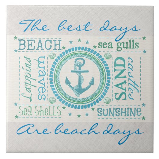 Nautisch anker Typografie Beach Lge Ceramic Tile Tegeltje (Voorkant)