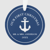 Nautisch anker voor ons eerste kerstblauw ornament (voorkant)