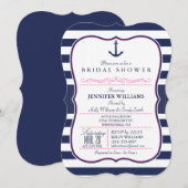 Nautisch Anker Vrijgezellenfeest; Navy & Pink Kaart (Voorkant / Achterkant)