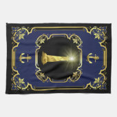 Nautisch anker/vuurtoren verguld zwart/goud/blauw theedoek (Horizontaal)