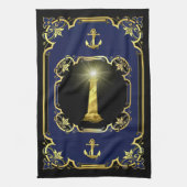 Nautisch anker/vuurtoren verguld zwart/goud/blauw theedoek (Verticaal)