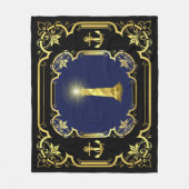 Nautisch anker/vuurtoren zwart/goud/blauw fleece deken (Voorkant)