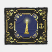 Nautisch anker/vuurtoren zwart/goud/blauw fleece deken (Voorkant (Horizontaal))