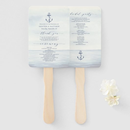 Nautisch Anker Waterverf Ocean Bruiloft Handwaaier (Voorkant en achterkant)