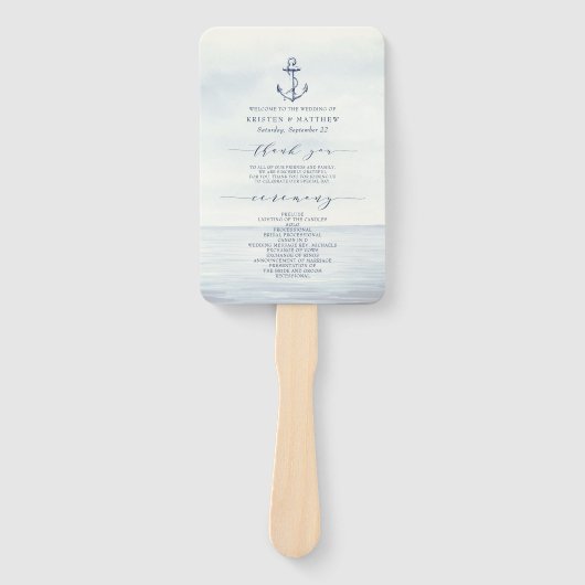 Nautisch Anker Waterverf Ocean Bruiloft Handwaaier (Voorkant)