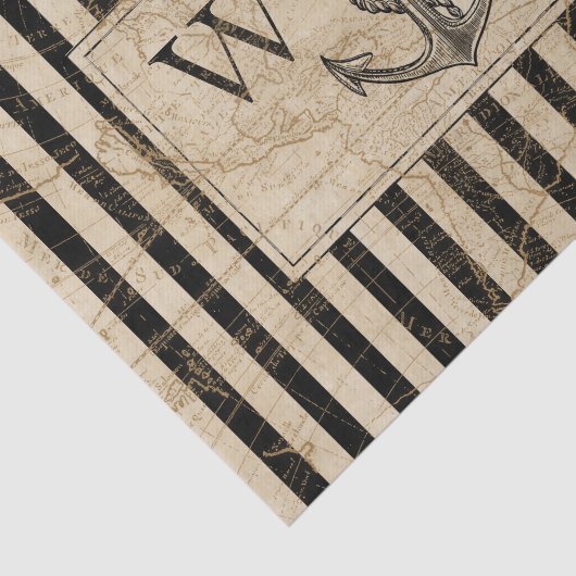 Nautisch Anker  Wereldkaart Monogram Tissuepapier (Detail)