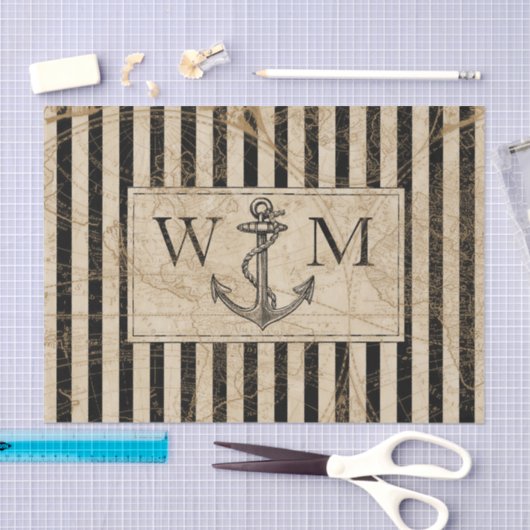 Nautisch Anker  Wereldkaart Monogram Tissuepapier (Craft)