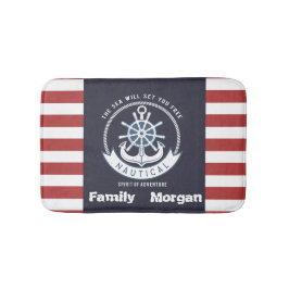Nautisch anker, wiel, marineblauw, rode strepen badmat