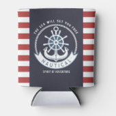 Nautisch anker, wiel, marineblauw, rode strepen blikjeskoeler (Voorkant)