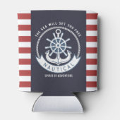 Nautisch anker, wiel, marineblauw, rode strepen blikjeskoeler (Achterkant)