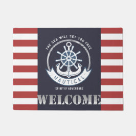 Nautisch anker, wiel, marineblauw, rode strepen deurmat