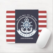 Nautisch anker, wiel, marineblauw, rode strepen muismat (Met muis)