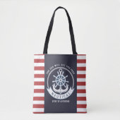 Nautisch anker, wiel, marineblauw, rode strepen tote bag (Voorkant)