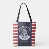 Nautisch anker, wiel, marineblauw, rode strepen tote bag (Achterkant)