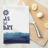 Nautisch anker ZEEEN DE DAG Navy Blauw Wit Theedoek (Quarter Fold)