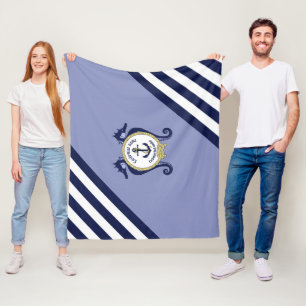 Nautisch anker/zeepaardje/goud/naam aanpassen fleece deken