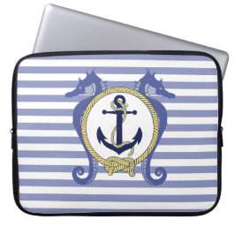 Nautisch anker/zeepaardje/knoop/strepen laptop sleeve