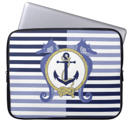 Nautisch anker/zeepaardje/knoop/strepen laptop sleeve