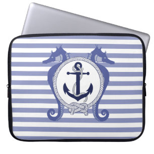 Nautisch anker/zeepaardje/knoop/strepen laptop sleeve