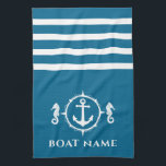 Nautisch Anker Zeepaardje Uw Bootnaam Aqua Blue Theedoek<br><div class="desc">Aangepaste nautische anker met zeepaardje en uw gepersonaliseerde bootnaam op een marine aqua blauwe keukenhanddoek.</div>