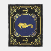 Nautisch anker/zeepaardzwart/goud/blauw fleece deken (Voorkant)