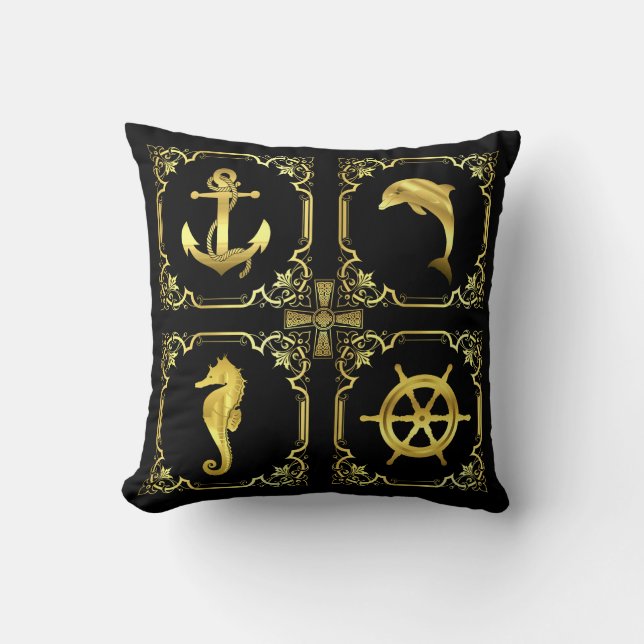 Nautisch anker/zeilboot/wiel/vuurtoren/dolfijn+ kussen (Voorkant)