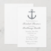 Nautisch anker zilver glitters feest uitnodiging (Voorkant / Achterkant)