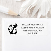 Nautisch Anker Zwart-wit Retouradres Etiket (Insitu)