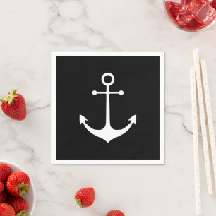 Nautisch anker zwarte witte eenvoudige elegante ku servet