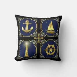 Nautisch anker/zweefboot/wiel/vuurtorengoud/blu kussen