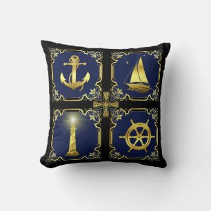 Nautisch anker/zweefboot/wiel/vuurtorengoud/blu kussen