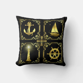 Nautisch anker/zweefboot/wiel/vuurtorengoud kussen