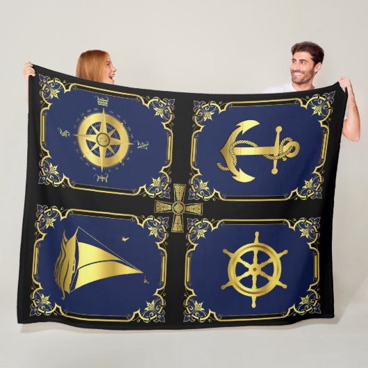 Nautisch anker-/zweefbootwiel/kompas/Cletic X Fleece Deken (In situ)