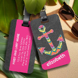 Nautisch Ankerkarton met heldere kazen Bagagelabel<br><div class="desc">Een trendy ontwerp met een chevrons-patroon en een funky blackboard-achtergrond. U kunt jouw naam of monogrammen toevoegen.</div>