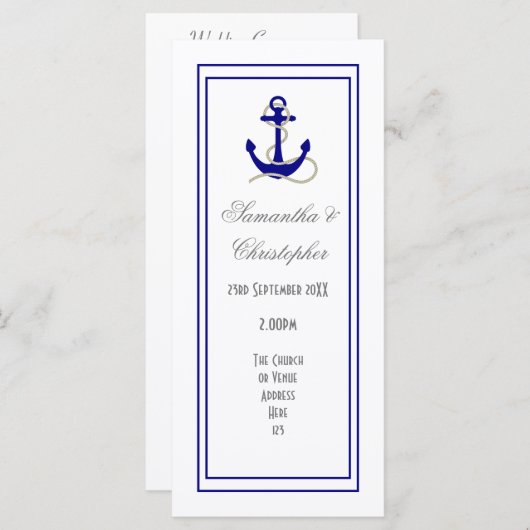 Nautisch ankerkerk bruiloft programma programmakaart (Voorkant / Achterkant)