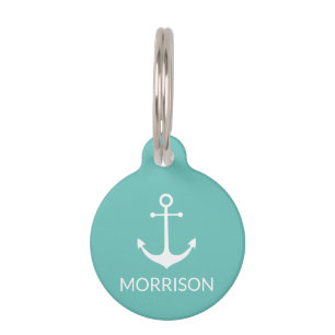 Nautisch ankerlicht turquoise Aangepaste hond Naam Huisdierpenning