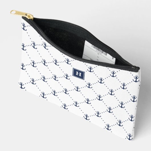 Nautisch ankerpatroon monogram etui (Open)