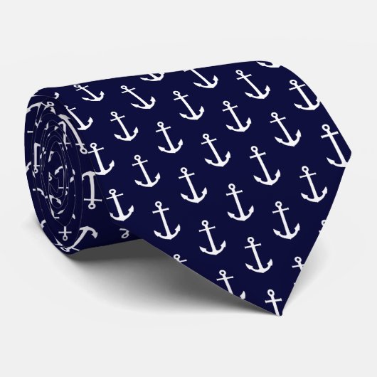 Nautisch Ankerpatroon op Navy Blue Stropdas (Opgerold)