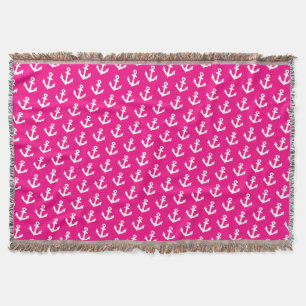 Nautisch ankerpatroon op neon roze deken