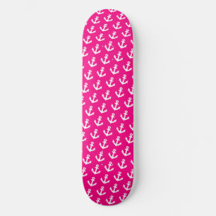 Nautisch ankerpatroon op neon roze persoonlijk skateboard