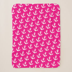 Nautisch ankerpatroon op neon roze sherpa deken