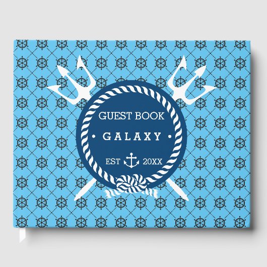 Nautisch ankerpictogram en Turquoise blauwe boot Gastenboek (Voorkant)