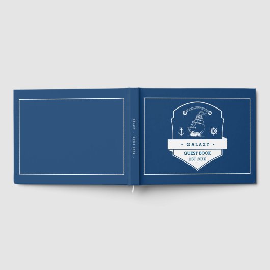 Nautisch ankerpictogram en zeiljacht Navy Blue Gastenboek (Volledig)