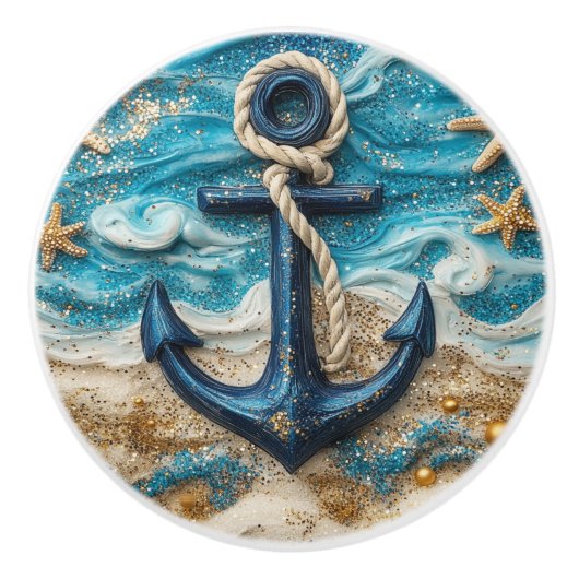 Nautisch ankerstrand keramische knop (Voorkant)