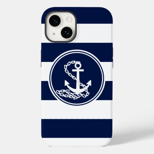 Nautisch ankersymbool, witte en blauwe strepen Case-Mate iPhone case (Achterkant)
