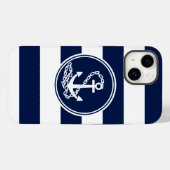 Nautisch ankersymbool, witte en blauwe strepen Case-Mate iPhone case (Achterkant (horizontaal))