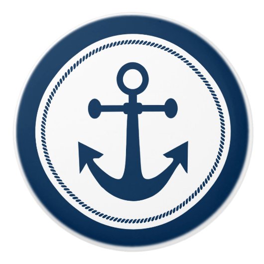 Nautisch ankertouw Navy blauw en wit Keramische Knop (Voorkant)