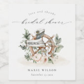 Nautisch ankerwiel bladrijk bloem bruidsdouche wijn etiket (Enkel label)