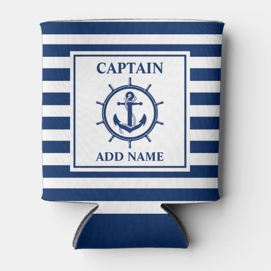 Nautisch ankerwiel Gestreepte kapitein naam Blikjeskoeler (Voorkant)