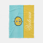 Nautisch Aqua Blauw Gele Strepen Anker Aangepast Fleece Deken (Voorkant)
